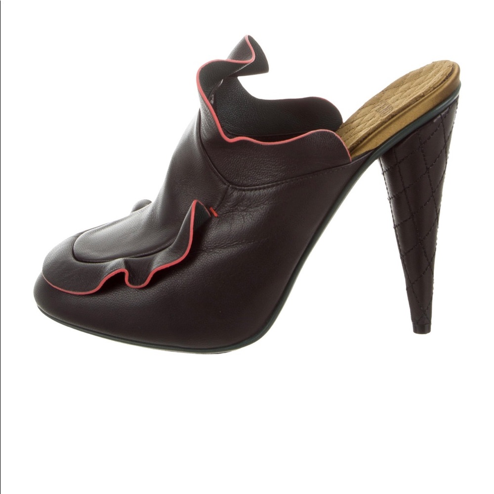 Fendi Leather Ruffle-Accented Mules - Picture 5 of 13